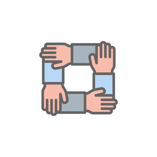 团队合作的手轮廓彩色图标。元素商业插图线条彩色图标。符号和符号可以用于网页，徽标，移动应用程序，UI, UX图片下载