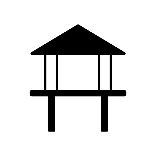 高跷上的房子字形图标。马尔代夫的架构。热带度假胜地。黑色象征。孤立的矢量图图片下载