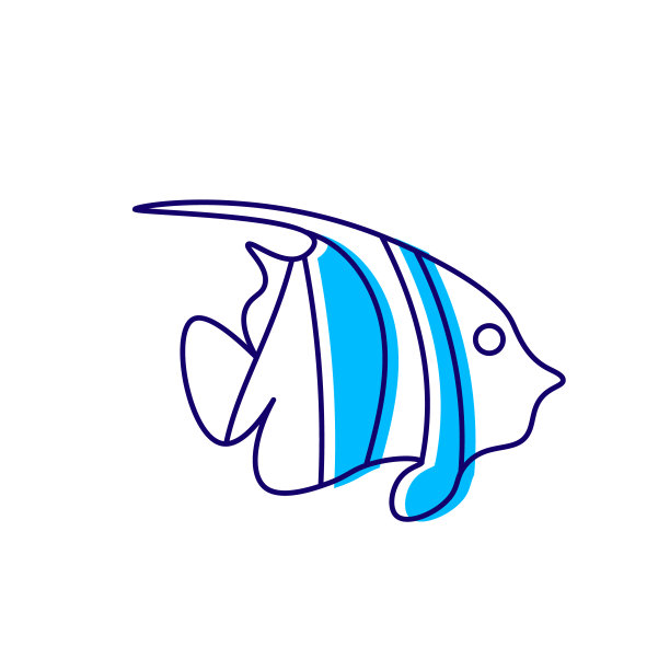 斑马天使鱼轮廓图标。海洋生物。马尔代夫潜水。颜色填充的象征。孤立的矢量图图片下载