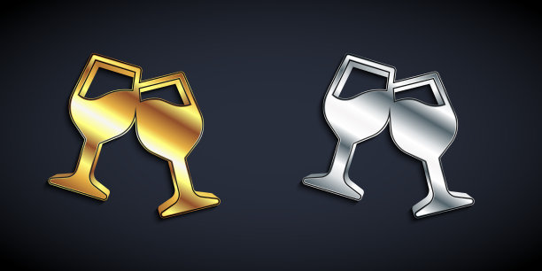 金色和银色的酒杯图标隔离在黑色上图片下载