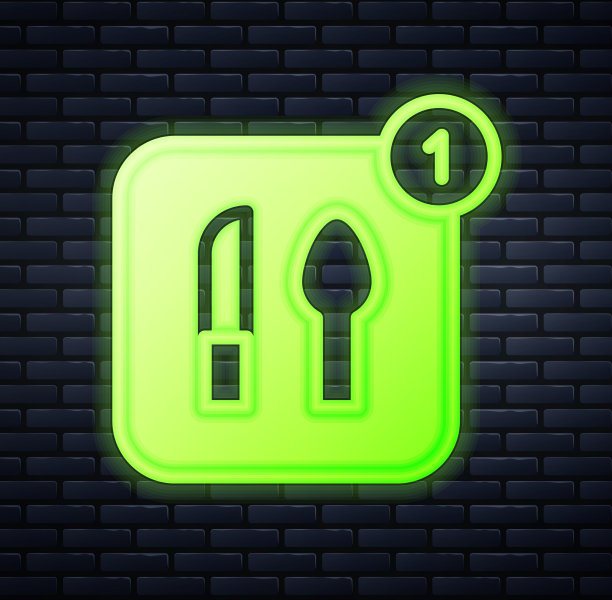 发光的霓虹灯点餐图标孤立在砖图片下载