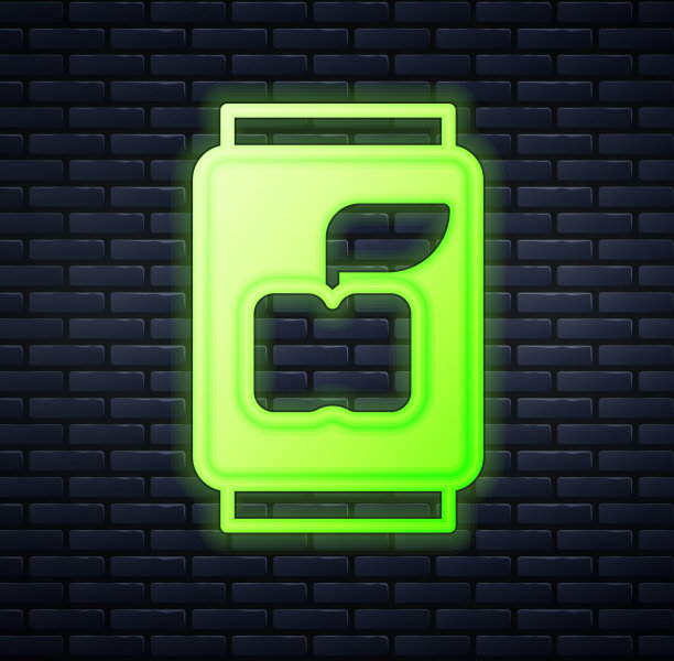 发光的霓虹灯苏打水可以孤立在砖墙上图片下载