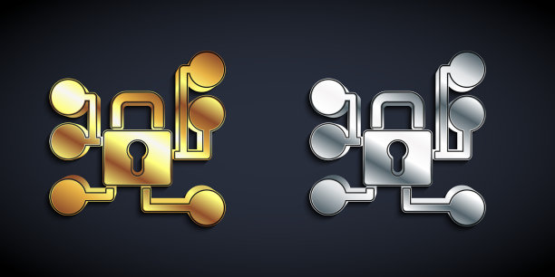 黄金和白银网络安全图标隔离上图片下载