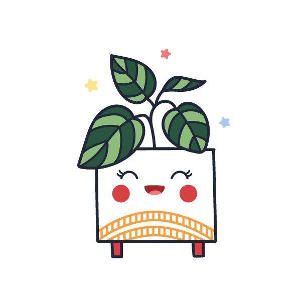 有趣的向量花在一个可爱的微笑花盆图片下载