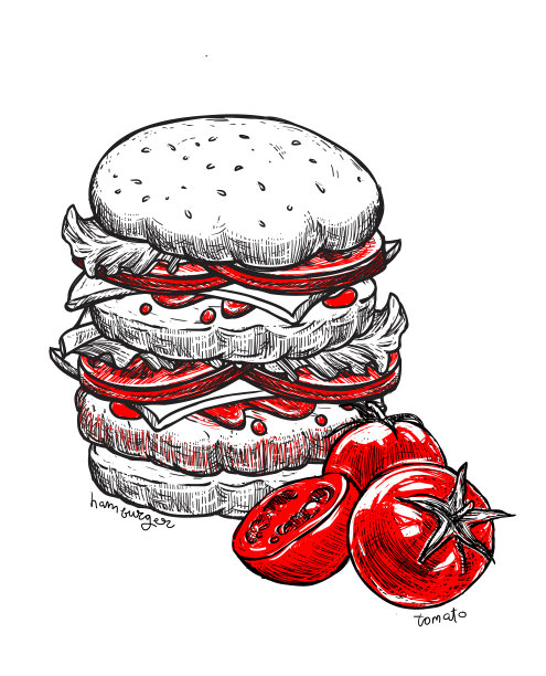 速写风格的汉堡。图片下载