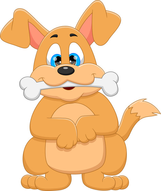 卡通可爱的狗咬骨头在白色的背景图片下载