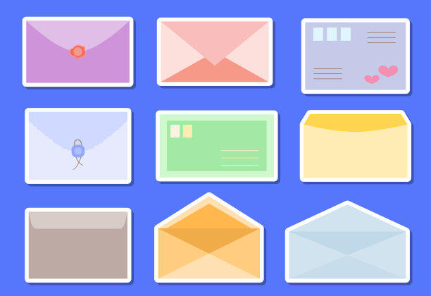 信封不干胶标签与邮件和明信片设置图片下载