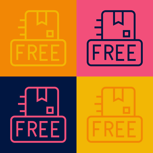 波普艺术线纸板箱与自由符号图标图片下载