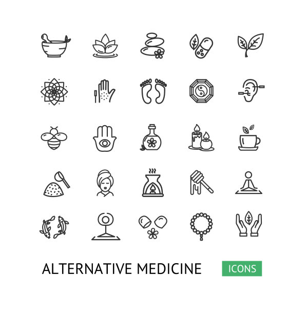 替代医学标志细线图标集图片下载
