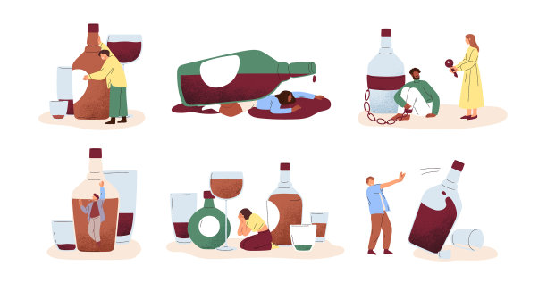 酒精滥用和酗酒成瘾的概念集图片下载