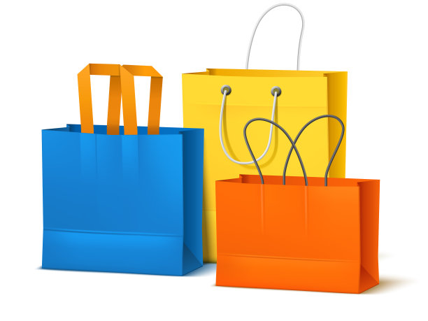 购物袋组逼真的彩色纸袋图片下载