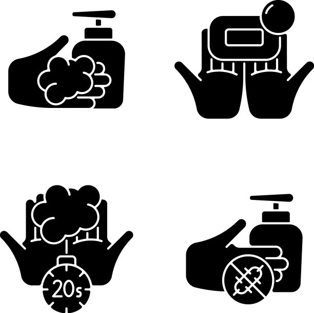 手卫生黑色符号图标设置在空白图片下载