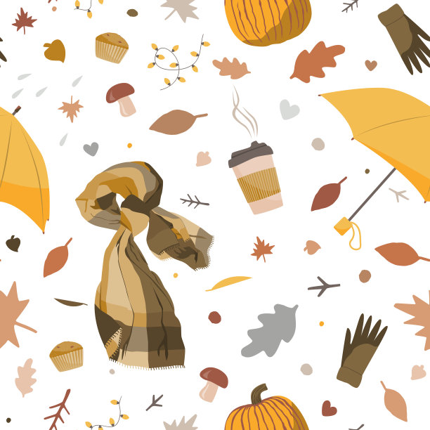 可爱的秋季无缝图案与舒适的手绘图片下载