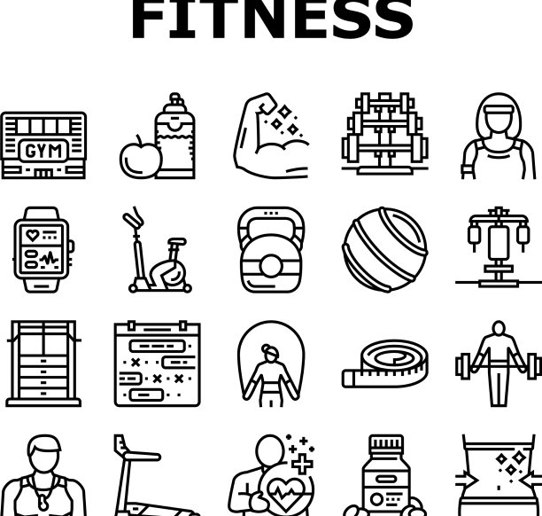 健身健康运动员训练图标集图片下载