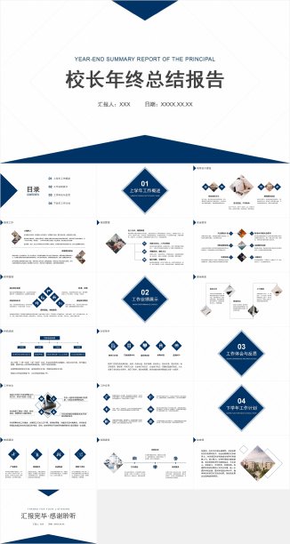 学校教育机构校长工作总结计划述职报告PPT模板素材图片