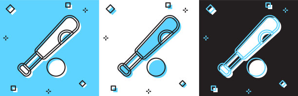 设置棒球棒与球图标孤立在蓝色图片下载