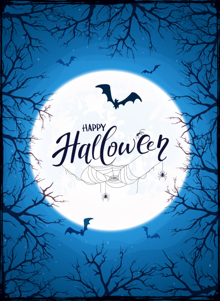 蓝色背景与万圣节的月亮和可怕图片下载