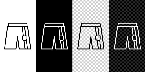 设置线短或裤子图标孤立在黑色和图片下载