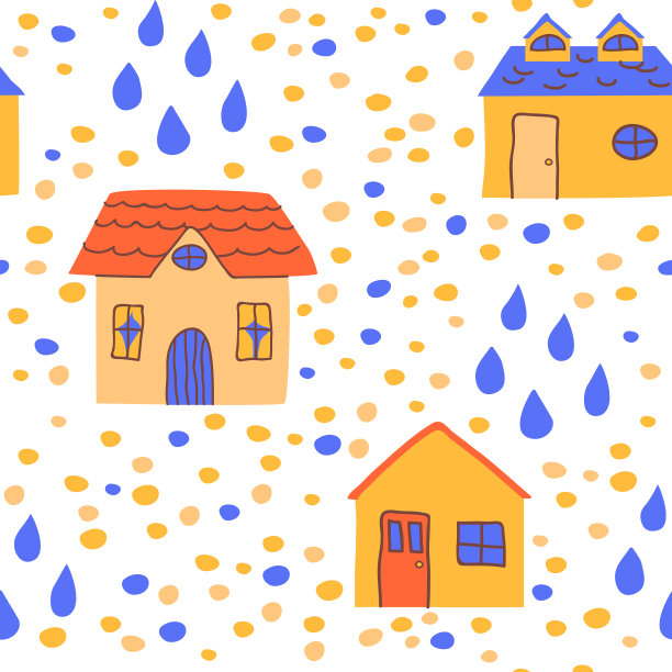 可爱天真的房子无缝图案手绘图片下载