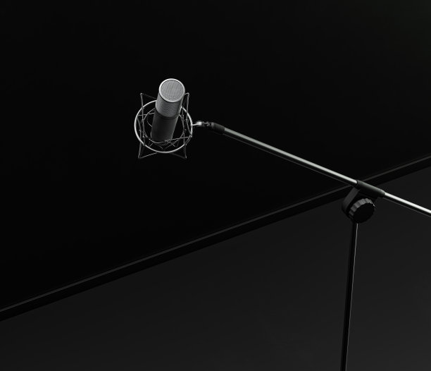 音乐乐器，专业的底座麦克风在黑暗的工作室，3d渲染图片下载