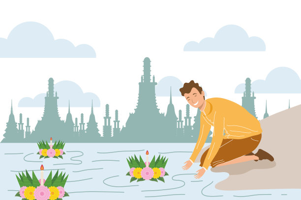 庆祝水灯节的男人图片下载