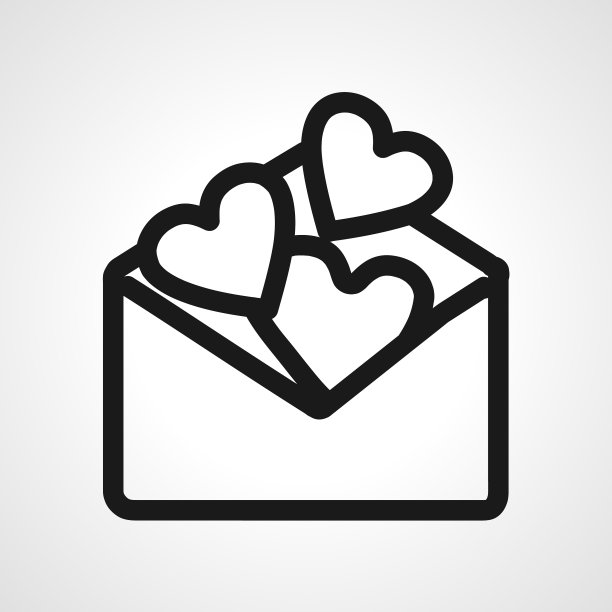 信封与心线图标的爱的信息线性图片下载
