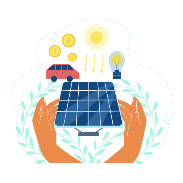 手拿太阳能板和一美元硬币图片下载