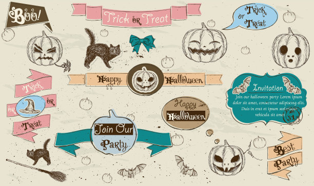 关于万圣节的复古设计元素图片下载