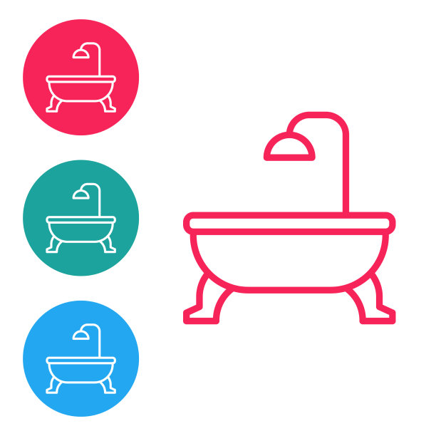 红色线浴缸图标孤立在白色背景图片下载