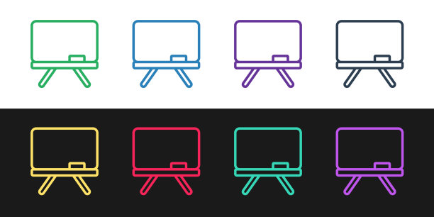 设置线黑板图标隔离在黑色和图片下载