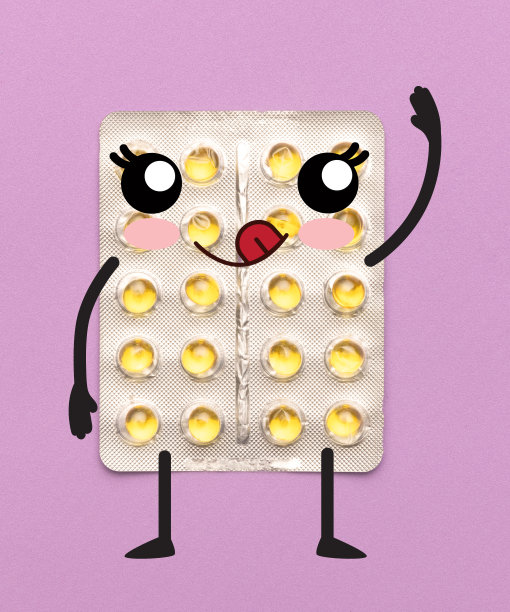 当代艺术拼贴的药物泡与卡通画的眼睛孤立在粉红色的背景图片下载