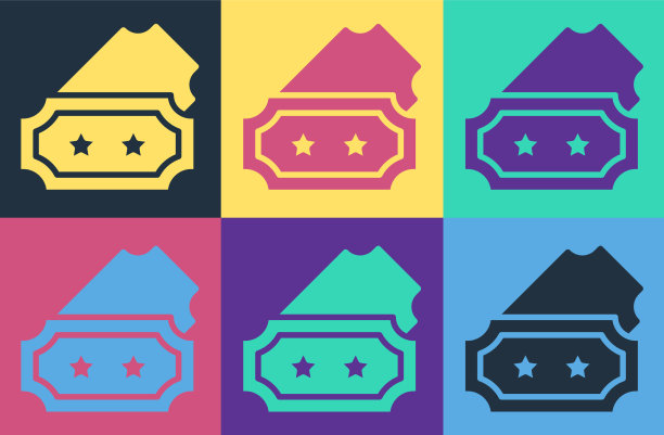 波普艺术门票图标孤立在彩色背景图片下载