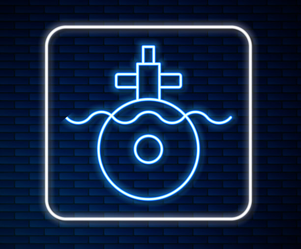 发光的霓虹灯线潜艇图标孤立在砖图片下载