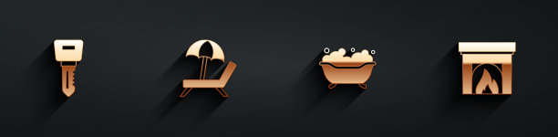 酒店门锁钥匙，太阳浴床，雨伞图片下载