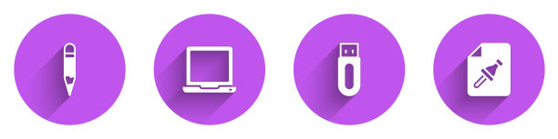 设置铅笔、笔记本电脑、usb闪存盘和便签纸图片下载