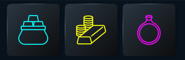 套线袋的金条，金戒指和硬币图片下载
