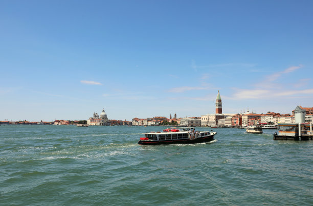 由于封锁，用于运送游客到威尼斯的汽艇和其他几艘船图片下载