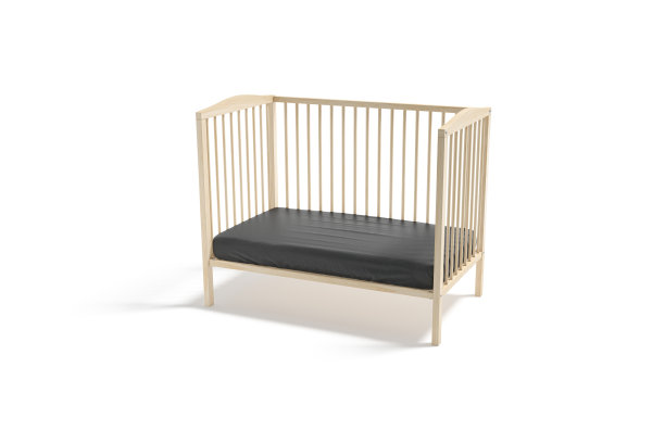 空白木床与黑色婴儿床板模型，半转身的看法图片下载