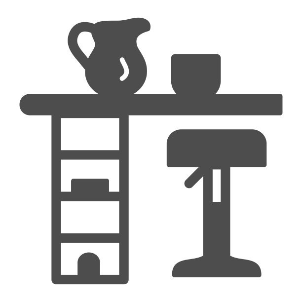 吧台有凳子，杯子和锅固体图标图片下载