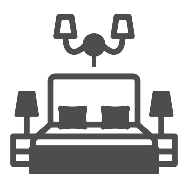 有枕头和灯的大床固体图标图片下载