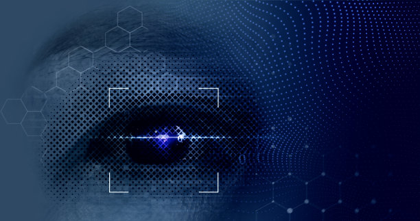 生物安全扫描。眼睛识别技术的概念。眼睛与扫描仪和电脑接口图片下载