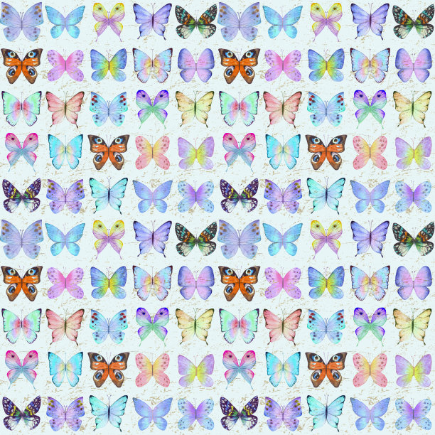 无缝植物夏季图案与彩色水彩蝴蝶图片下载