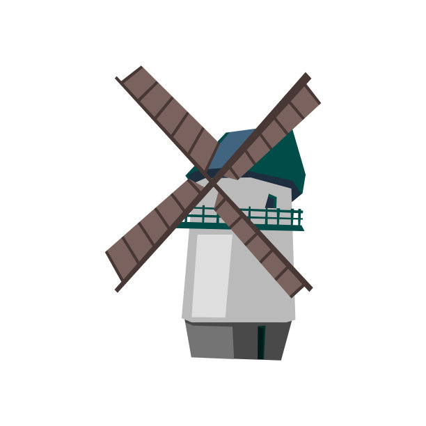 一个荷兰风车在现实主义风格矢量插图孤立图片下载