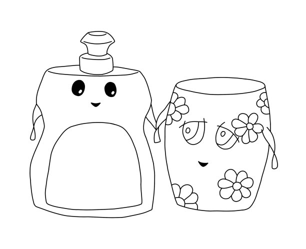 一瓶洗洁精的轮廓用手托着一个杯子图片下载