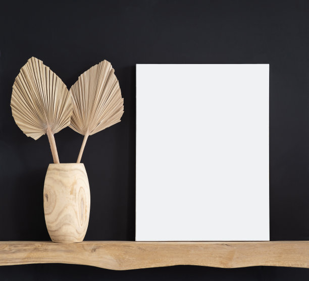 室内设计中的艺术品模型。在黑色墙壁上的空白的白色图片画布图片下载