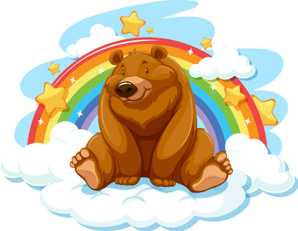 灰熊在云朵上画着彩虹图片下载