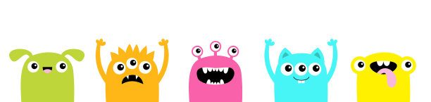 快乐的万圣节怪兽集图标线可爱的卡哇伊图片下载