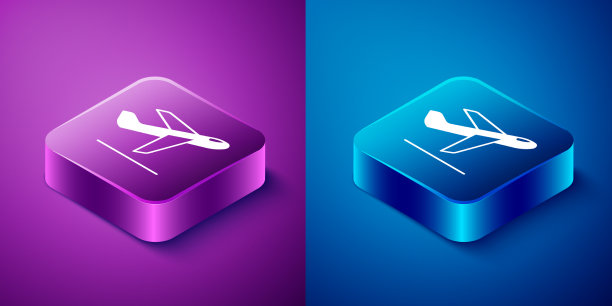 等距飞机起飞图标孤立在蓝色和图片下载