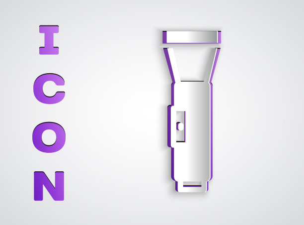 剪纸手电筒图标孤立在灰色图片下载