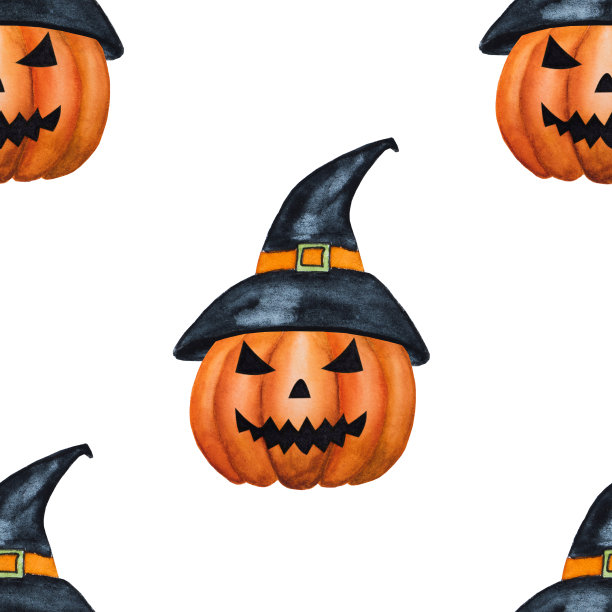 万圣节快乐。邪恶南瓜的美丽水彩画图片下载